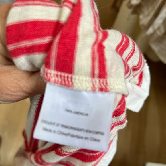 Tory Burch Stripe Linen Luxury Top, Cream Orange Stripe, XL GUC - Picture 6 of 8